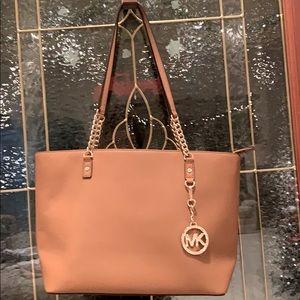 Tan Michael Kors Shoulder Bag - gold chain detail